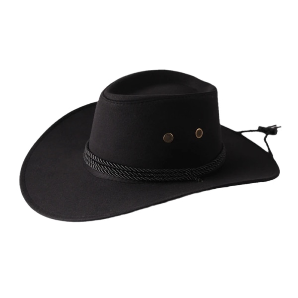 Vintage västerländsk cowboyhatt enfärgad bassänghatt med bred brättad jazzhatt utomhussolskydd för vandring och campingridning black