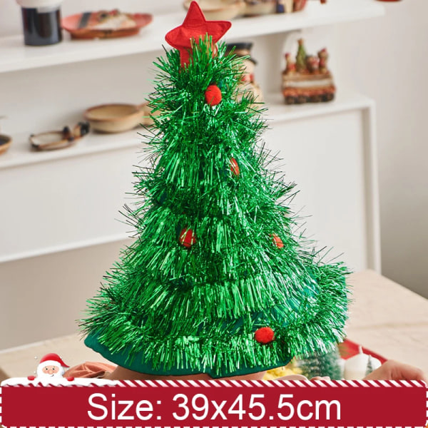 Creative Christmas Tree Hat Non-Woven Regn Silk Xmas Kepsar Heminredning Nytt År Festtillbehör God Jul Hattar Kostymrekvisita Green