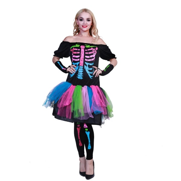 Eraspooky Funky Punky Bones Tutu Dress Halloween kostym För Familj Vuxen/Barn Skelett Jumpsuit Party Grupp Fancy Dress Women L