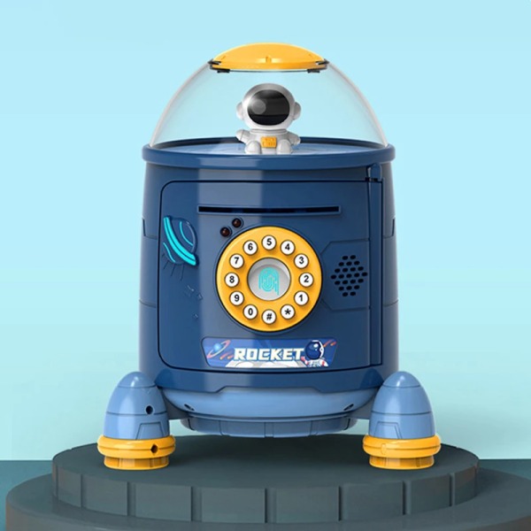 Elektrisk spargrisraket Automatisk sparbössa Barnautomat Leksaksbanker För att spara pengar Mynt Barn Pedagogiska leksaker för pojkar Flickor Barn blue