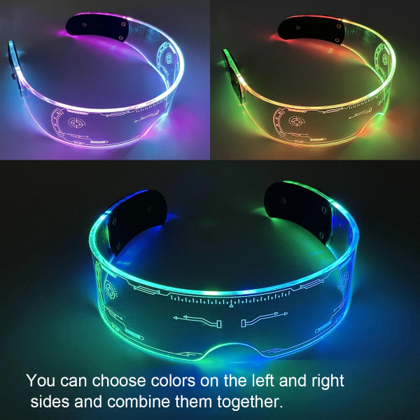 7 färger dekorativa Cyberpunk glasögon Färgglada självlysande glasögon LED Light Up-Thunder Thunder Controllable