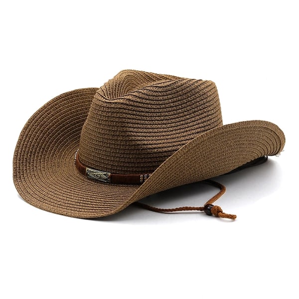 Klassiska stråhattar Cowboyhatt Herr Dam Retro Western Cowboy Ridhatt Justerbar unisex hatt med bred brätte CE