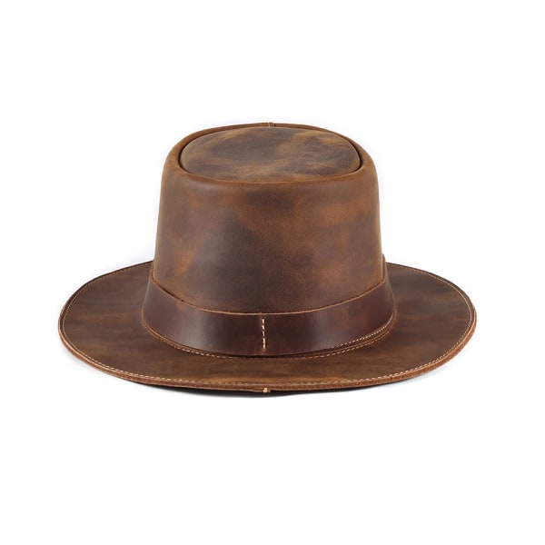 JOYIR Äkta läder Klassisk Cattleman Cowboyhatt för män Handgjord västerländsk formbar Slitstark Stor 60 cm cap brown