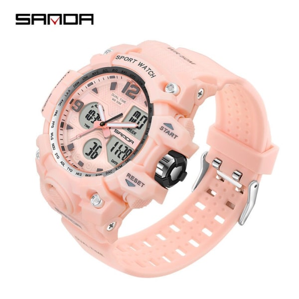 SANDA Herr Militärklockor Vit Watch LED Digital 50M vattentät watch Herr Multifunktionsklocka Relogio Masculino 942 Ms pink