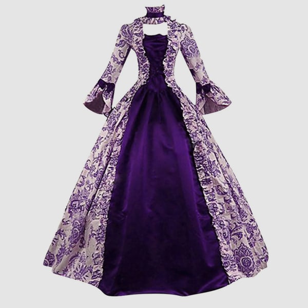 Kvinnor Cosplay Marie Antoinette Klänning Vintage Medeltida Flare Sleeve Victorian Party Formell Klänning Renaissance Gothic Blommor Robe Purple XXXL