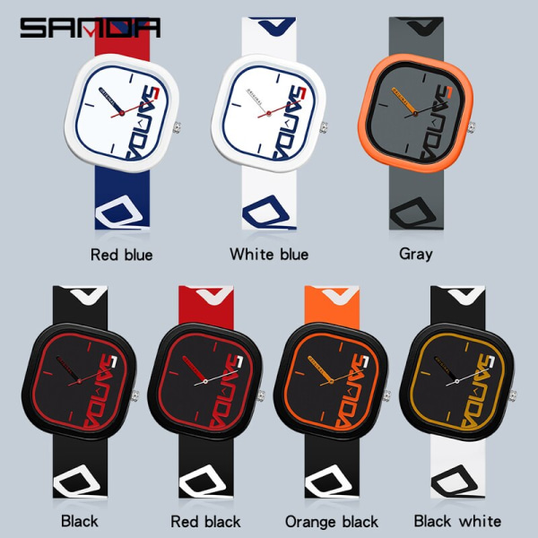 SANDA Brand Mode Sport Quartz Watch Herr Lyx Casual Vattentät Silikonrem Herr Klocka Enkel Design Herr Armbandsur 3203 black orange