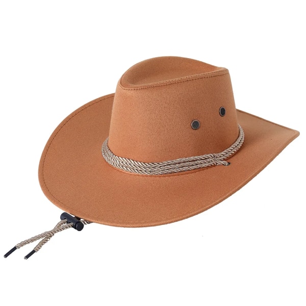Western cowboyhatt herr dam utomhus vinter cowgirl resehatt bred brättad konstläder Jazz Fedora hatt Camel