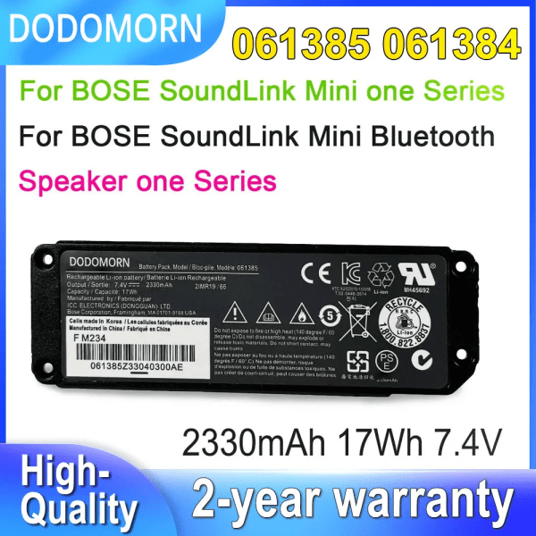 Laptopbatteri DODOMORN 061384 061386 061385 För BOSE SoundLink Mini 1 Bluetooth högtalarserie 2IMR19/66 7.4V 17Wh 2330mAh I lager