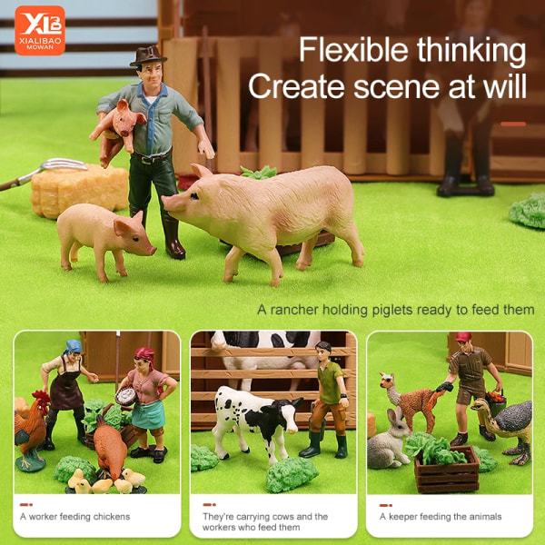 Simulering Bondgårdsdjur Fjäderfä Ko Gris Hund Kyckling Anka Gåsunge Figurer Modell Action Figurer Pedagogisk leksak för barn