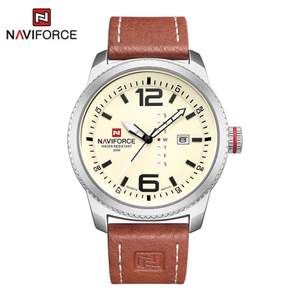 2023 Lyxmärke NAVIFORCE Date Quartz Watch Herr Casual Militär sportklockor Läderarmbandsur Man Relogio Masculino Klocka NF9063 Silver yellow