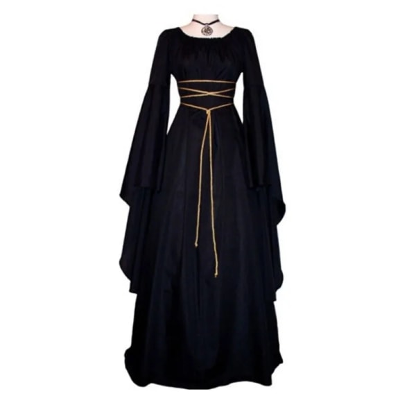 Dam Renaissance Medieval Klänning Victorian Klänning Långa ärmar Vit Vintage Cosplay Kostym Klänningar Queen Dress Plus Size XXL black XL