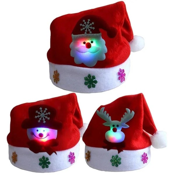 LED-julhattar Light Up Cap Jultomtehatt Snögubbe Älg Julhatt för vuxna barn Nyår Festtillbehör för julfester Santa Claus