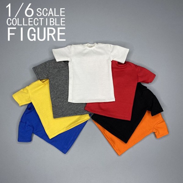 7 färger 1/6 manliga soldatkläder Klassiska solida korta ärmar Lösa underlägg T-shirt Passform 12'' Action Figur Body för fans DIY B