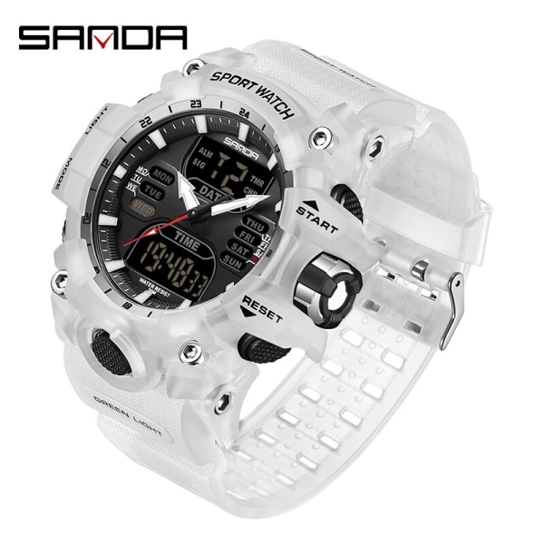 Ny 2023 Step Calorimeter Single Display Electronic Sanda 6126 Watch Simple Nightlight Vattentät Sport Electronic Watch white black