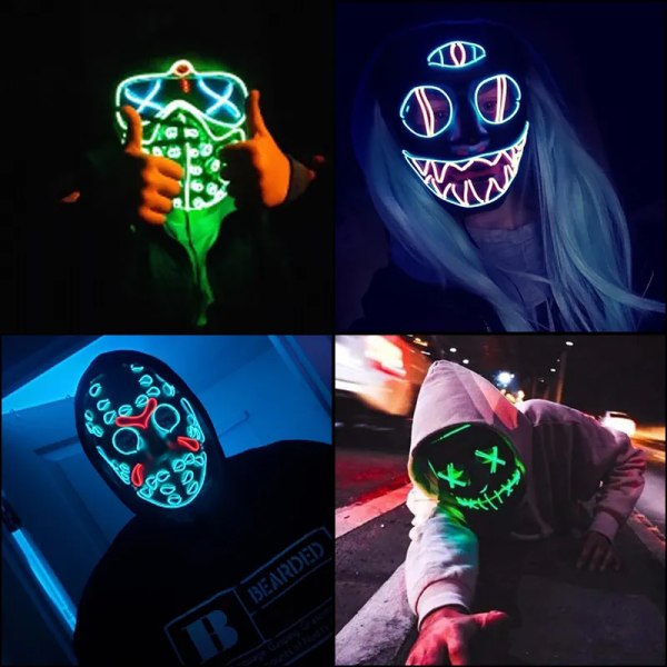 Hot Sales Halloween LED Mask Party Masque Maskerad Masker Skräck Neon EL Mask LED style 12