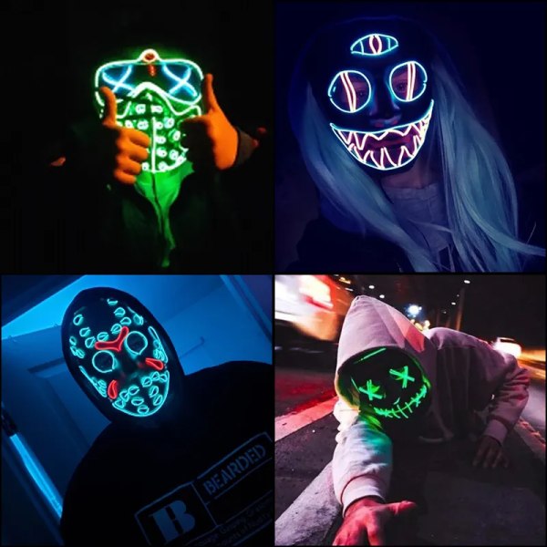 Hot Sales Halloween LED Mask Party Masque Maskerad Masker Skräck Neon EL Mask LED style 2