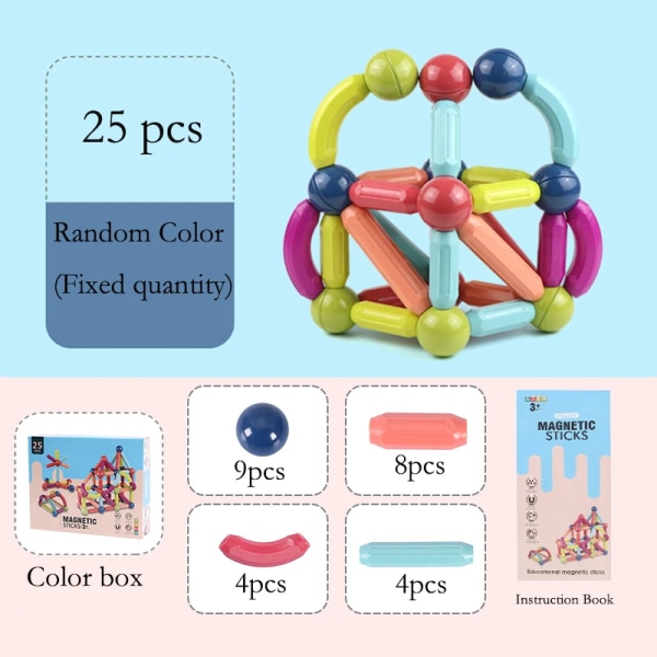 25 st 3D DIY pedagogisk leksak för barn Färgglada kreativa magnetiska byggpinnar och bollar Block