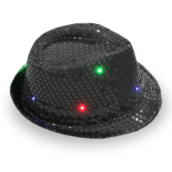 Kvinna Män Barn LED Blinkande paljett Jazz Hat Cap Light Up Fluga Rekvisita-svart hatt black hat One Size For All