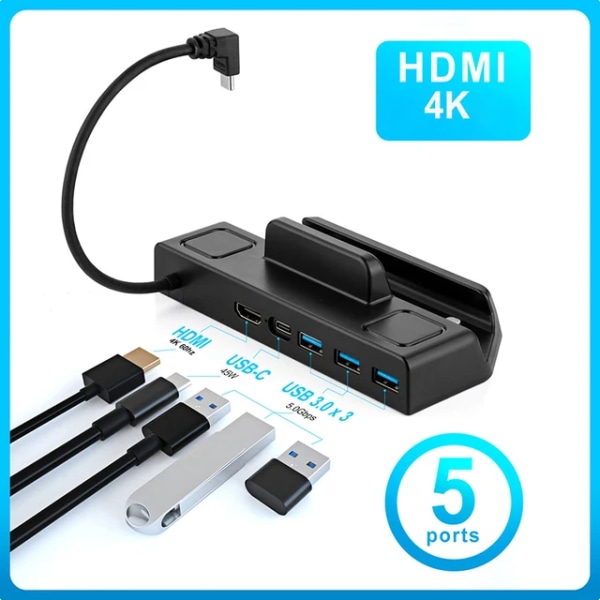 Steam Deck Dockningsstation TV Bas Stativ Hub Steam oled Dock USB C till RJ45 Ethernet 4K 60HZ HDMI-kompatibel för ROG Ally Console 4K 60Hz 5 Ports