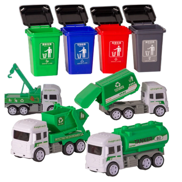 Lastbilsleksakskärl med 4 sorteringssoptunnor, set bungalowleksaker för avfallshantering, modellfordon, presenter till barn Type B