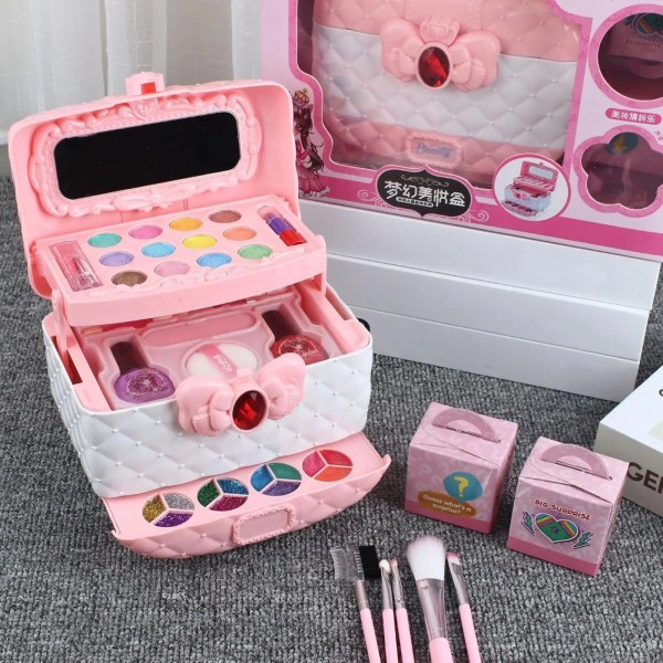 Smink Set med case Princess Toy med spegel Tvättbart Makeup Set Leksak för barn Barn Småbarn Födelsedagspresenter