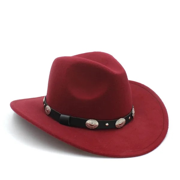 Damer Män Western Cowboy Hat Roll up Brim Cowgirl Jazz Cap Wine red