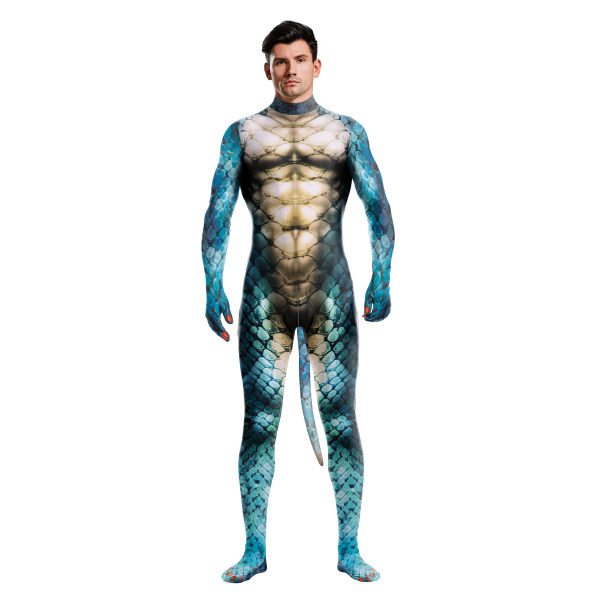 Zawaland Halloween Män Orm Cosplay Kostym med Hund Svans Printed 3D Zentai Bodysuits Man Sexig Jumpsuit Party Outfit 1030 L