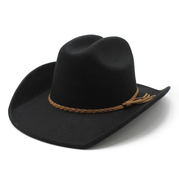 Cowboyhattar för kvinnor och män Western Cowgirlkepsar Ull 57 58cm Enfärgade flätade remmar Enkel stil 2023 I NZ0104 Black