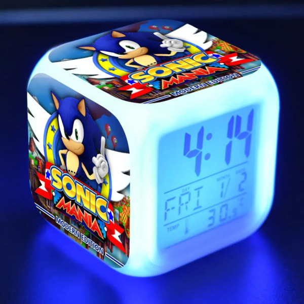 Sonic Figurmodell LED-klocka Alarm 7 Färgglad Touch Light Watch Sonic Figurine Hedgehog Leksaker för barn födelsedagspresent