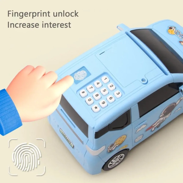 Barnleksaker Sparkasse Spargris Bil Pengar att spara med nyckel Fingeravtryck Lösenord Lås upp Cash Coin Bank Alcancias for Children Presenter Blue