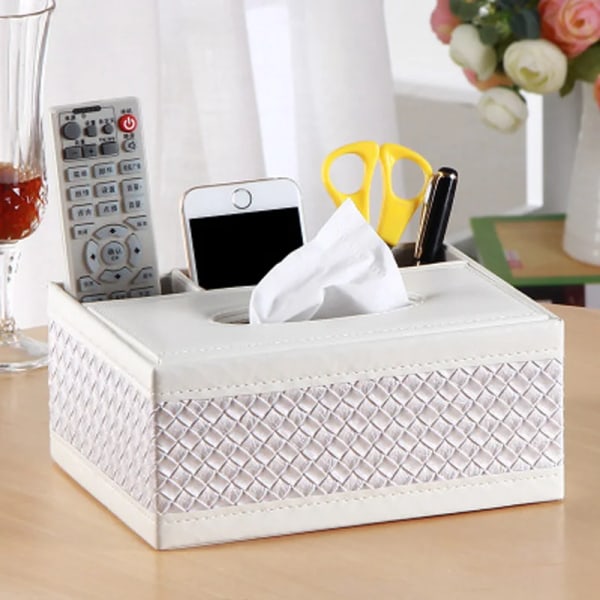 PU-läder Tissue Box Cover Skrivbord Makeup Kosmetisk Organizer Fjärrkontroll Telefonhållare Hemmakontor Silkpapper Servetthållare A