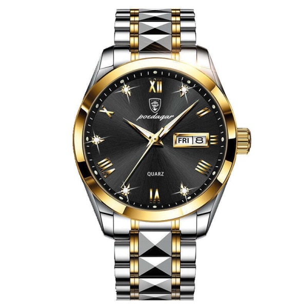 Äkta watch för män i rost stål Vattentät watch Auto Date Klocka Armbandsur Lyx Relogio Masculino Gold black