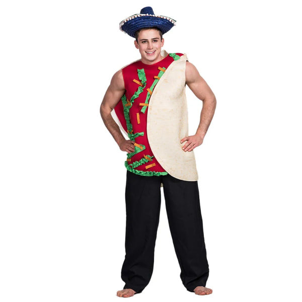 Vuxen Rolig Mexiko Taco Kostym Herr Halloween Burrito Mat Cosplay Outfits Karneval Påsk Purim Fancy Dress Red One Size