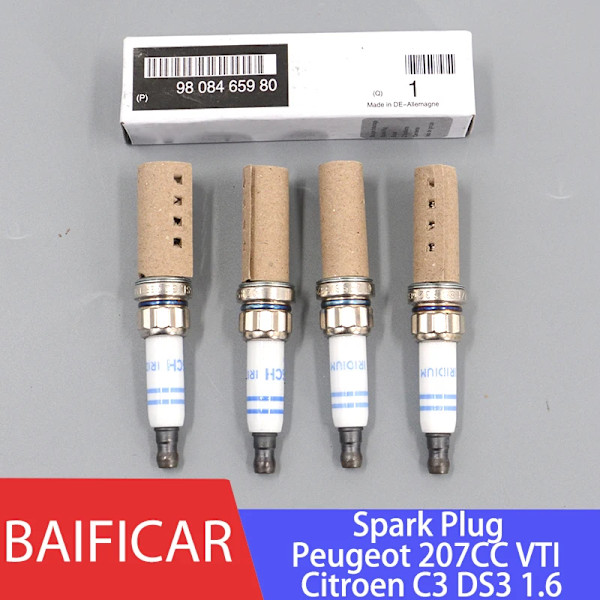 Baificar helt nya äkta 4 st tändstift 9667005080 5960L0 9808465980 för Peugeot 207CC VTI Citroen C3 DS3 1.6