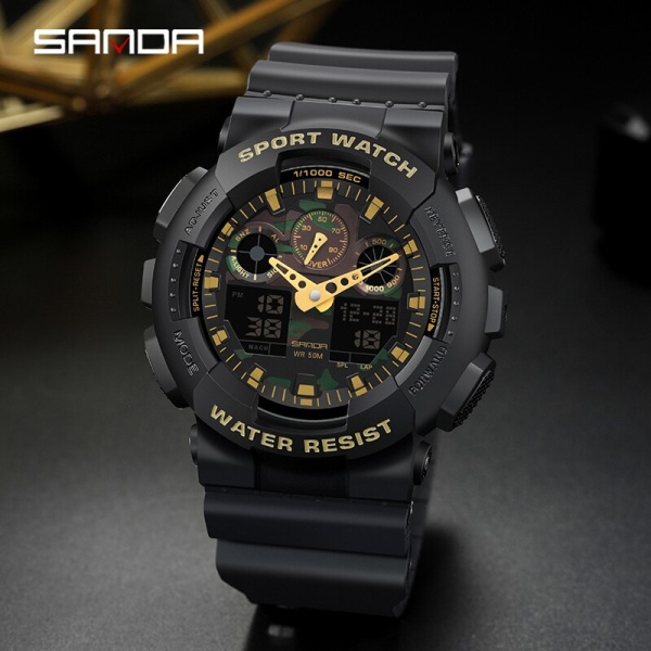 SANDA Top Märke Digital Watch Herr Sportklockor Elektronisk LED Watch för män Klocka Utomhus Vattentät Armbandsur 3110 Black Rose