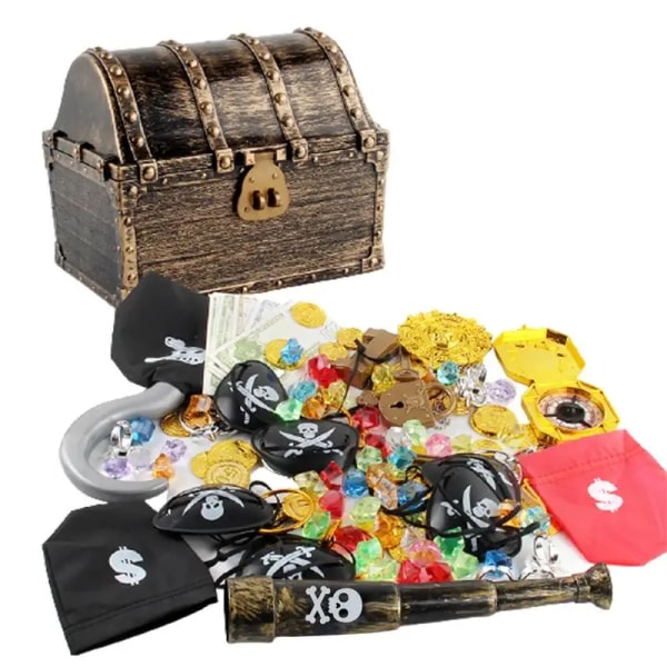 143 st Pirate Treasure Set för barn Rolig pärla Chest Hunt Game för Cosplay Tema Party Accessoarer Utsökta semesterfavoriter
