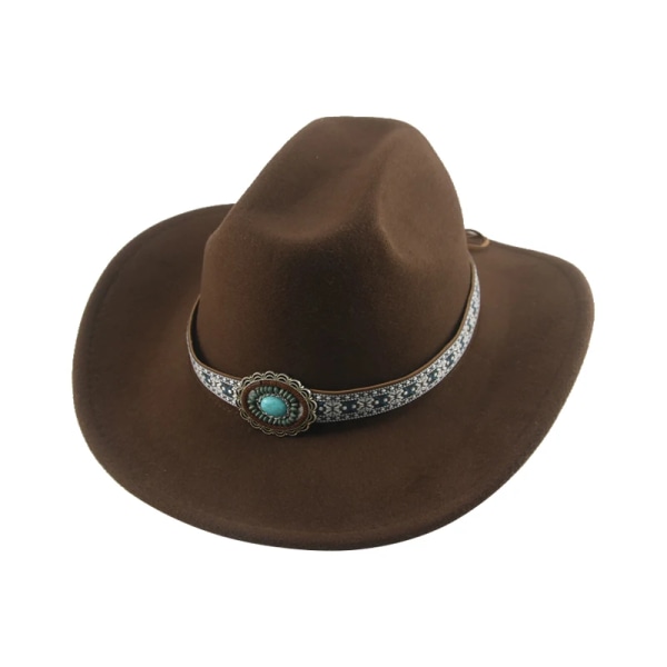 Cowboyhatt Western Cowboy Cowgirl Man Hatt Panama Lyx Casual Bältesband Khaki Camel Black Jazz Kepsar Sombrero Sombrero Hombre coffee