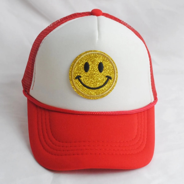 Barn Toddler Baseball Hat Smiley Face Trucker Hat Retro Mesh Baseball Cap för Red