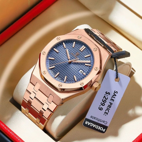 Luxury Business Watch for Man Sport Rostfritt stål Watch Vattentät Lysande Date Herrklockor Quartz Clock reloj Rose Gold Black