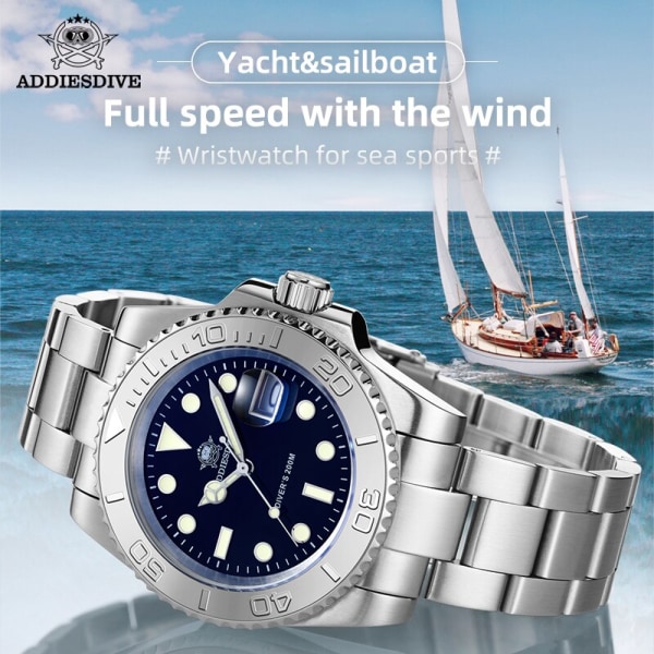 ADDIESIDVE watch i rostfritt stål 200 m Diver BGW9 Super Luminous Reloj Hombre European and American Business Quartz Watch Silver