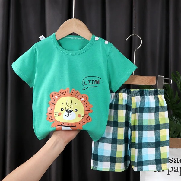 2022 Summer Barns kortärmade Set Bomull Baby Dinosaur 2-delade Kläder Pojkkläder Set Baby Toddler Kläder För Pojke 3a 2T