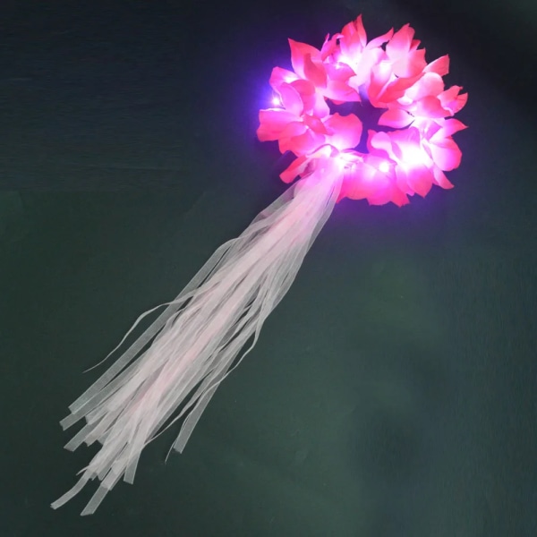 Light Up Glow LED Hawaii Hula Luau Flower Leis Garland halsband Krans lysande pink head wreath