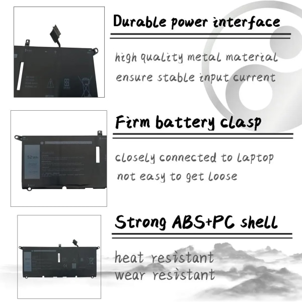 Laptopbatteri Nobi 7,6V 52Wh DXGH8 för Dell XPS 13 9370 9380 7390（2019） Inspiron 7390 -i-1 Series H754V G8VCF 0H754V 6500mAhh