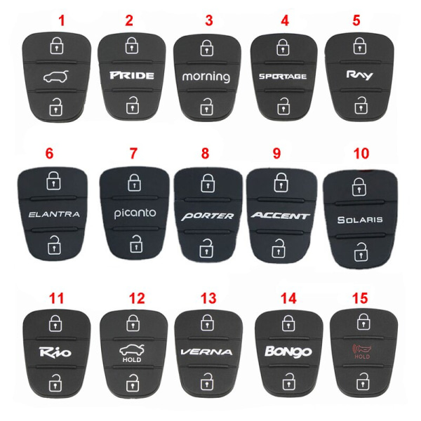 Bilfjärrkontrollskal till Hyundai Kia, 3 knappar, gummistämpel, Picanto, Rio, Sportage, Soladditive, Accent 4.3, Fils, L10, L20, L30, CEED SOLARIS 3 boutons