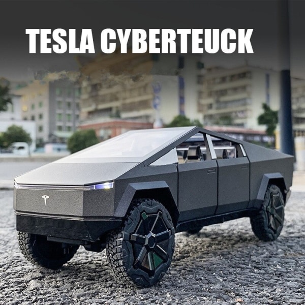 Tesla Tesla Cybertruck legerat fordon, metallleksak gjuten under tryck, bilmodell, ljud och ljus, present till barn, 1/24 Green