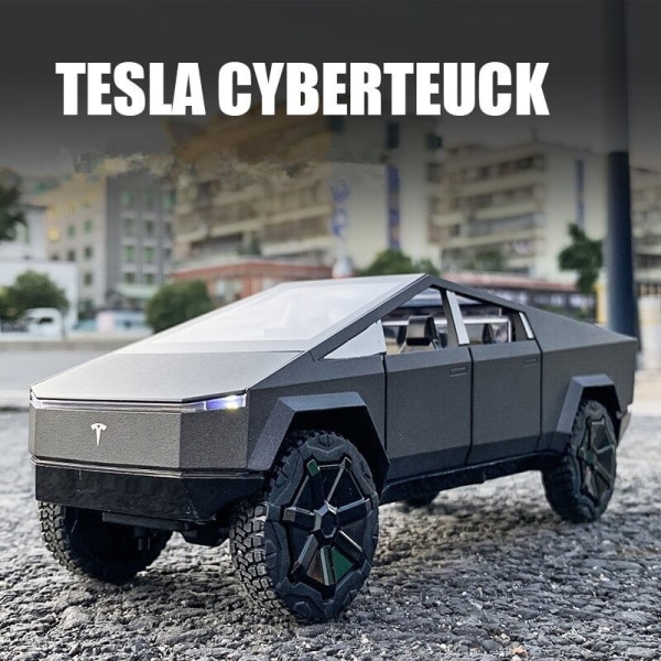 Tesla Tesla Cybertruck legerat fordon, metallleksak gjuten under tryck, bilmodell, ljud och ljus, present till barn, 1/24 Model X Red