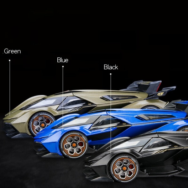 Lambos Vision Gran Turismo V12 GT, formgjuten legeringsmodell, ljud, superrace, bakgavellyft, hett bilhjul för barn, presenter 1:22 Green