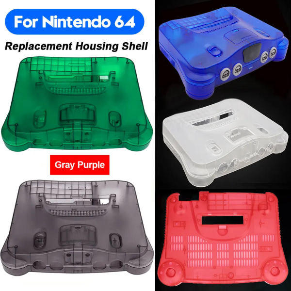 7 färger utbyte av plasthölje Shell Genomskinligt case kompatibelt för Nintendo N64 Retro videospelskonsol Transparent box TRN Green