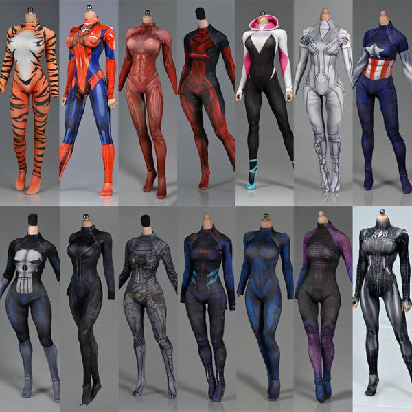 1/6 kvinnlig hög elastisk botten Stretch Amazing Spider Girl Tight Jumpsuit 3D printed Body Suit Battle Suit för 12\ 3