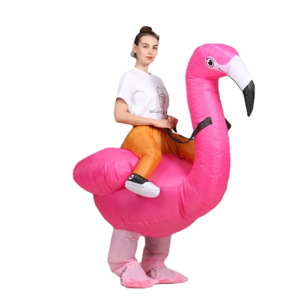 Flamingo uppblåsbar dräkt julmaskot Halloween kostym för kvinnor Vuxna Barn Tecknad Anime Maskot Cosplay till fest Adult One Size